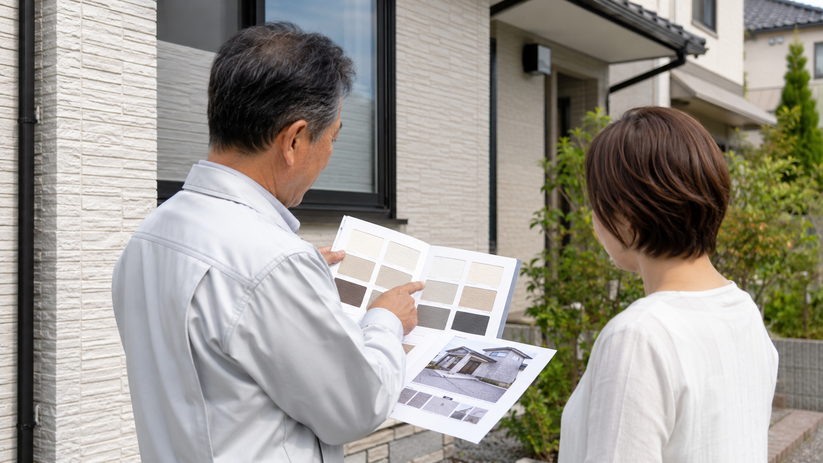 福島市で外壁塗装の色や塗料を相談しているイメージ